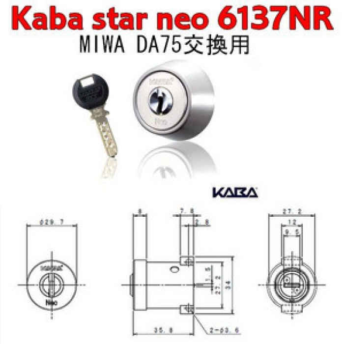 KABA,カバ Kaba star Neo 6137ＮＲ 交換用シリンダー | 鍵・錠前の交換