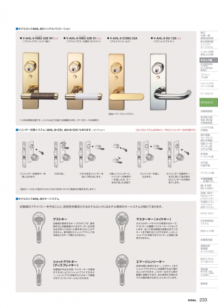 GOAL,ゴール レバーハンドル錠 AHL-9 ホテルロック | 鍵・錠前の交換