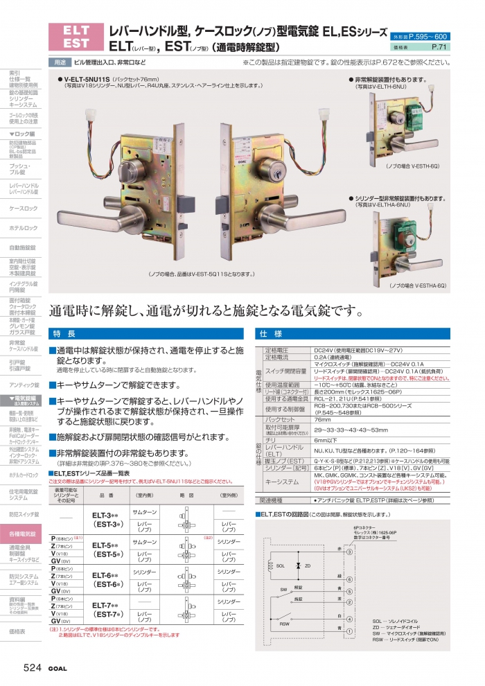 GOAL,ゴール レバーハンドル錠 ELT・EST ﾏﾝｼｮﾝ・ｵﾌｨｽﾋﾞﾙ 共用部 電気錠