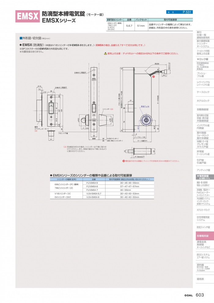 GOAL,ゴール 本締錠 EMSX・EMVSX ﾏﾝｼｮﾝ・ｵﾌｨｽﾋﾞﾙ 共用部 電気錠 | 鍵